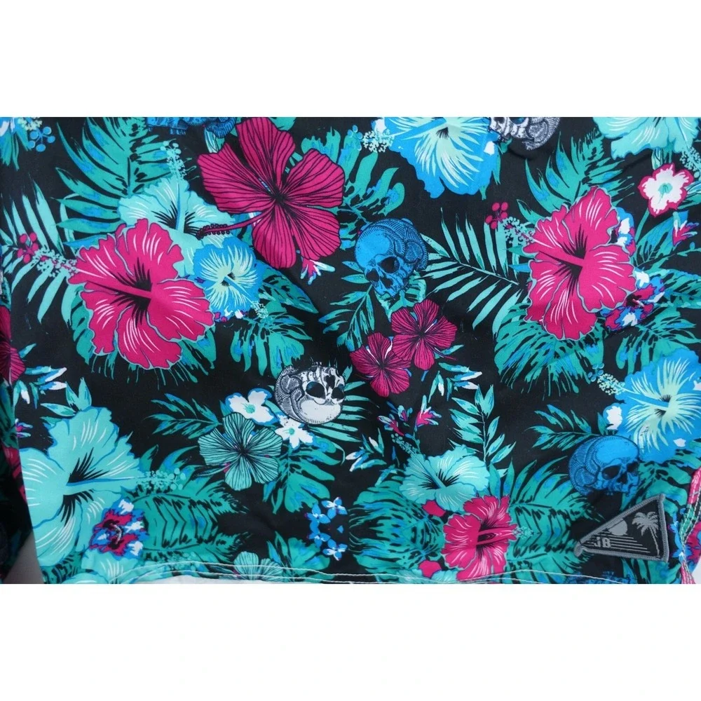 Joe Boxer Board Shorts Men XXL Skulls Floral Brief Mesh Lining Pockets Swim